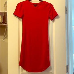 Shirt sleeve ribbed red dress